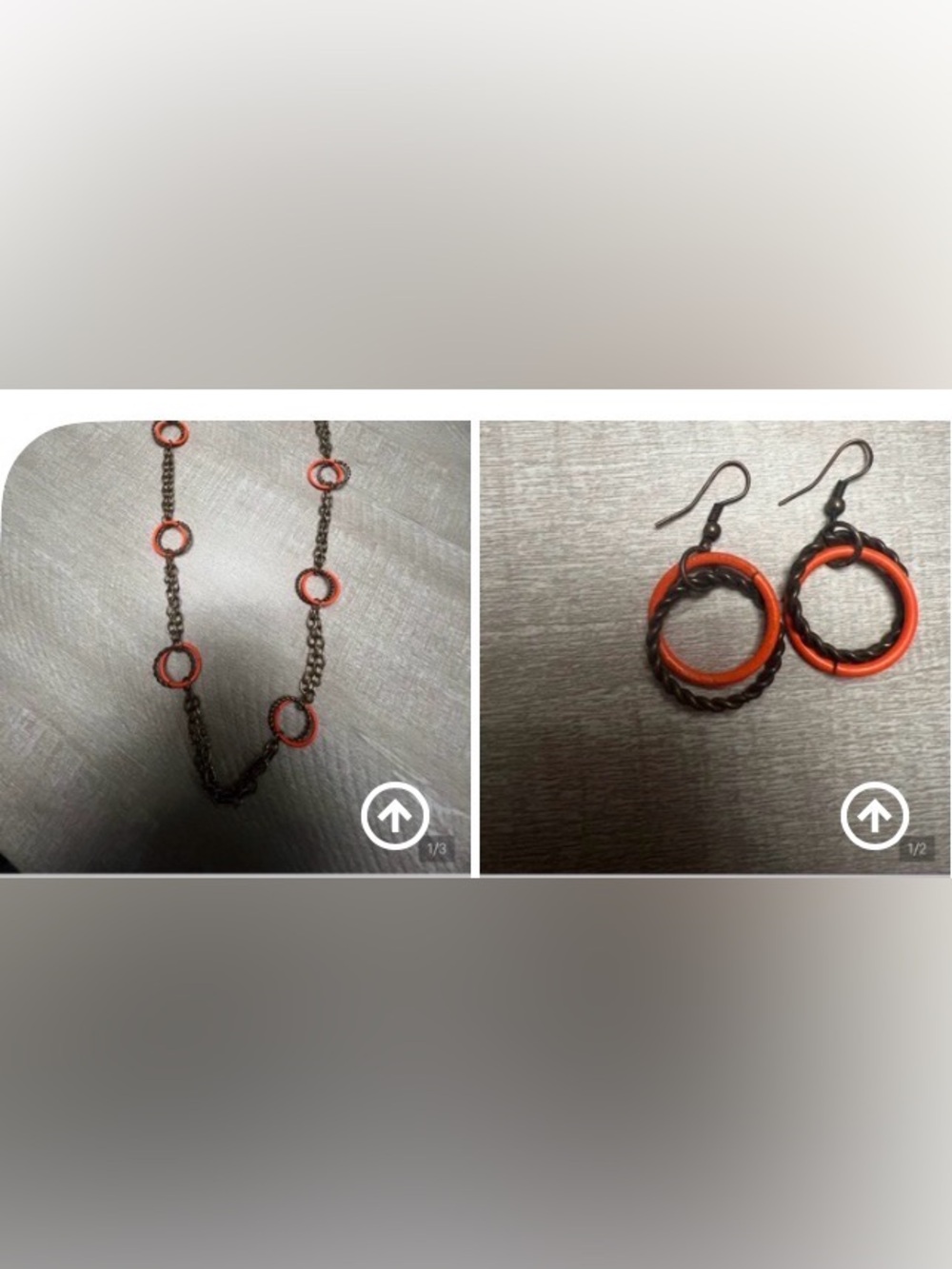 Long Layered Chain Necklace and earring set with Orange Hoop Accents